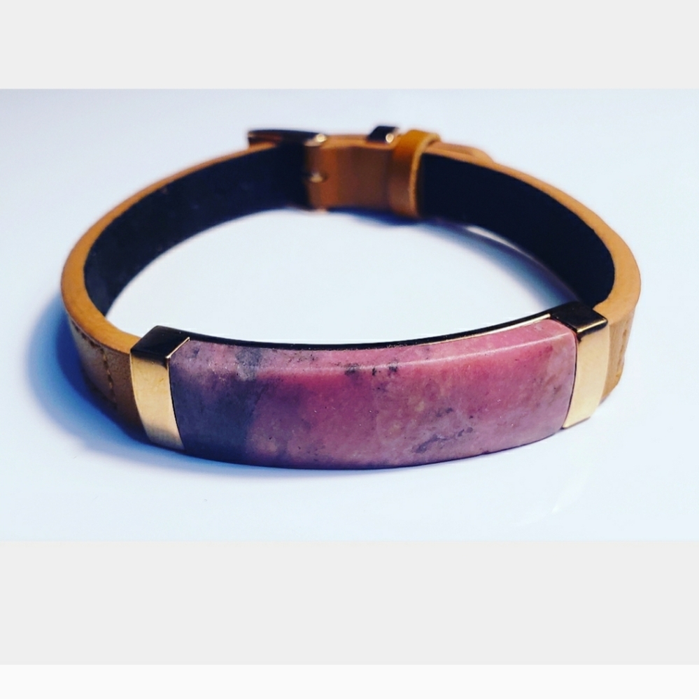 Rhodonite Genuine Leather Watch Band Bracelet
